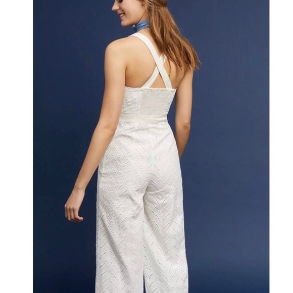 Anthropologie Ett:twa Womens Alice Eyelet Jumpsuit Embroidered White Size 6 - Picture 2 of 14
